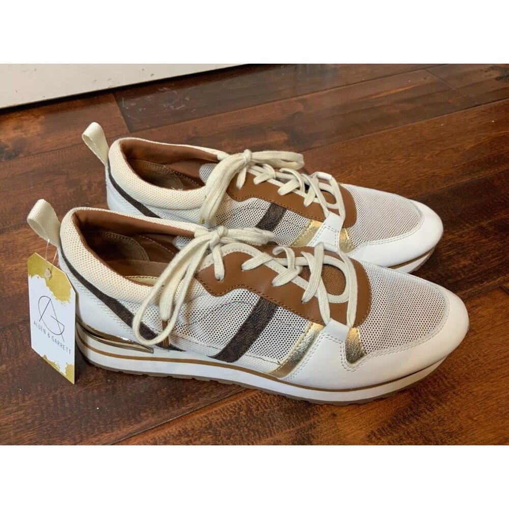 Michael Kors White Gold Leather Dash Trainer Sneakers Size 9.5